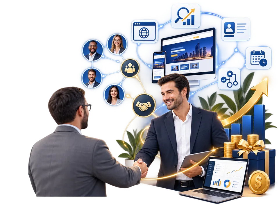 Business referral partnership and digital services illustration